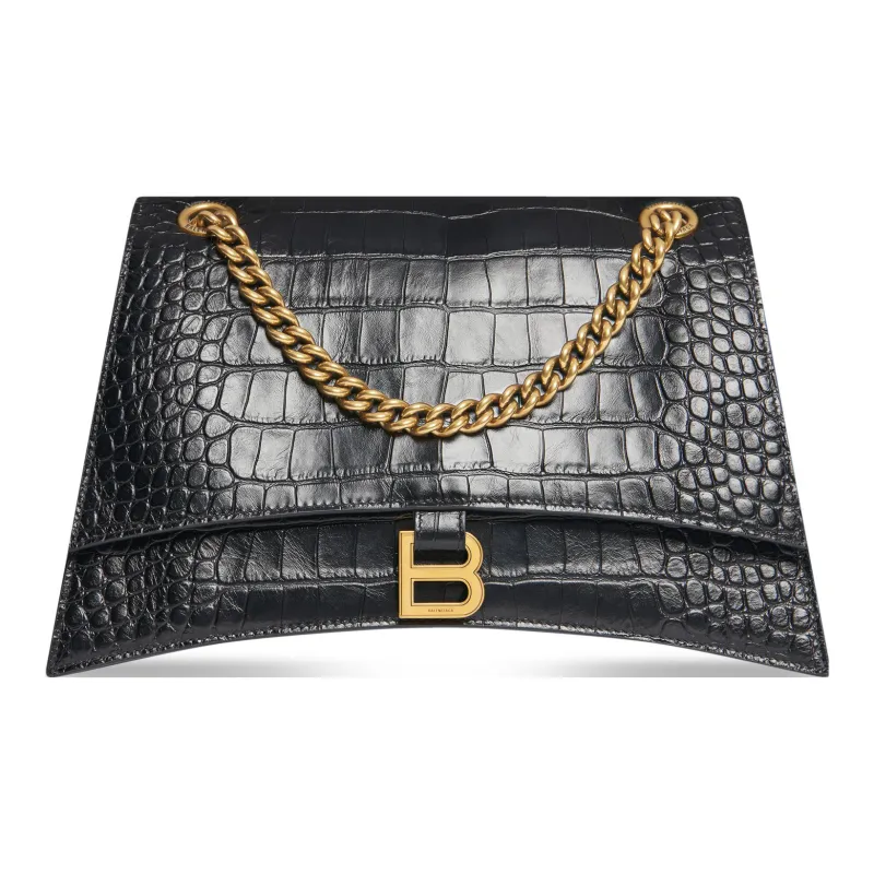Balenciaga Crush Crocodile Medium Chain Bag Black-0