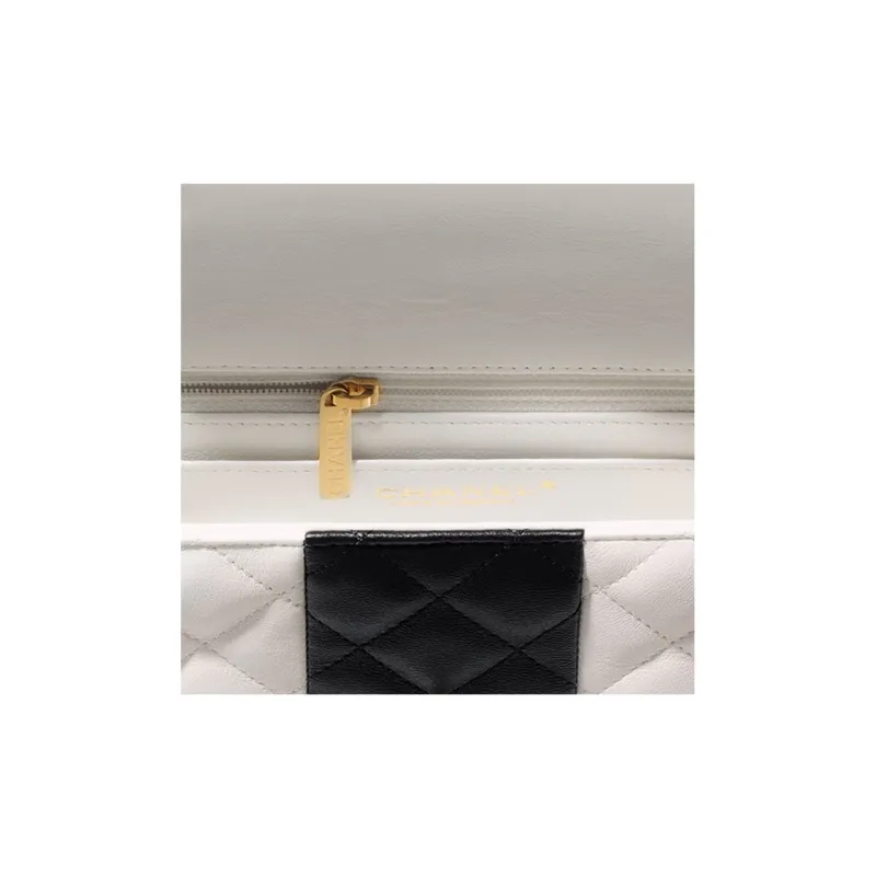 CHANEL Classic Flap CF22C Early Spring Lambskin Shoulder Bag, Crossbody Bag Mini Women's Black White-3
