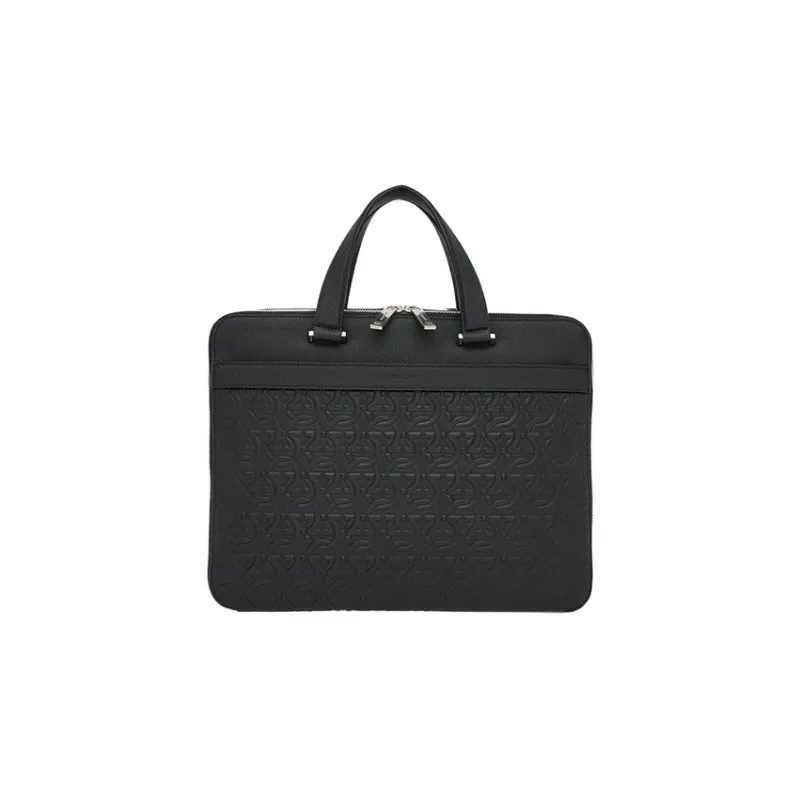FERRAGAMO Calfskin Briefcase, Handbag Men's Black-0