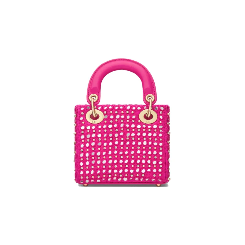 DIOR Lady Dior Rhinestone Satin Dior Bag Shoulder Bag Crossbody Bag Handbag Extra Mini Women's Pink-3