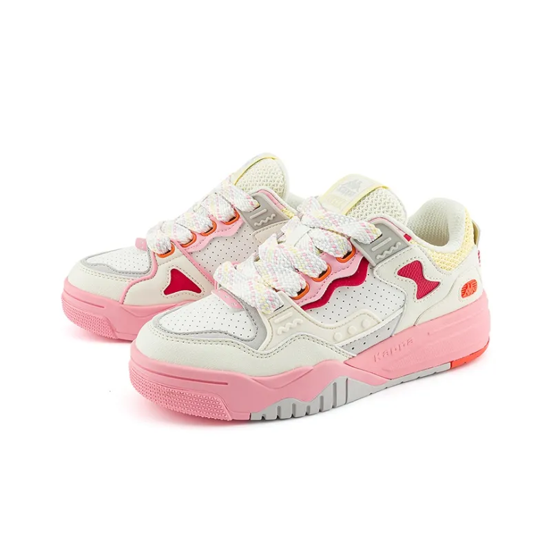 Kappa Anti Slip Wear Resistant Low Top Skateboard Shoes Unisex White Pink-3