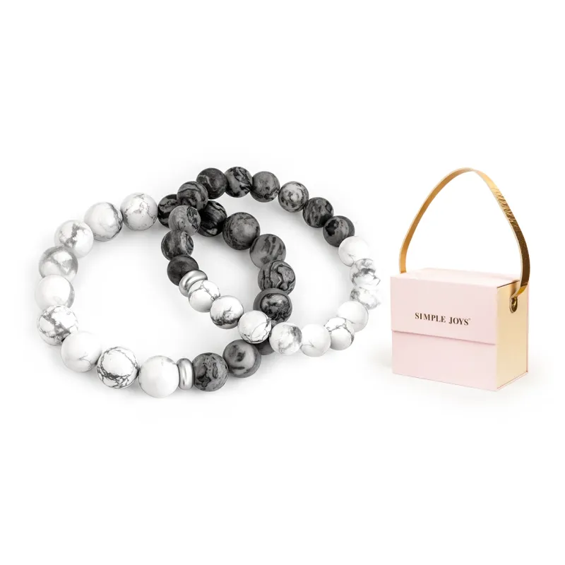 SIMPLE JOYS Bracelets Unisex Map Stone White Turquoise Stretchable Minimalist Style New Chinese Trend-30