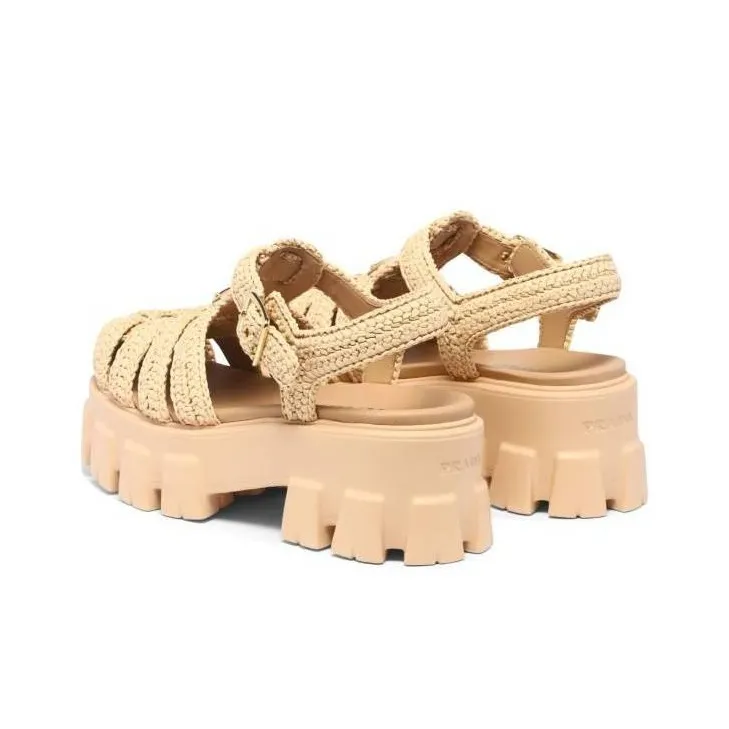 PRADA Monolith Raffia Sandals-2