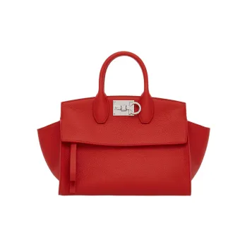 FERRAGAMO Studio Cow Leather Handbag Medium Size Women's Red