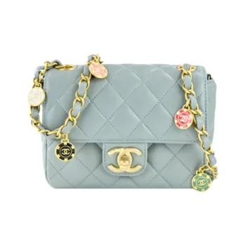 CHANEL Lambskin Flap Bag, Crossbody Bag, Shoulder Bag Women's Light Gray