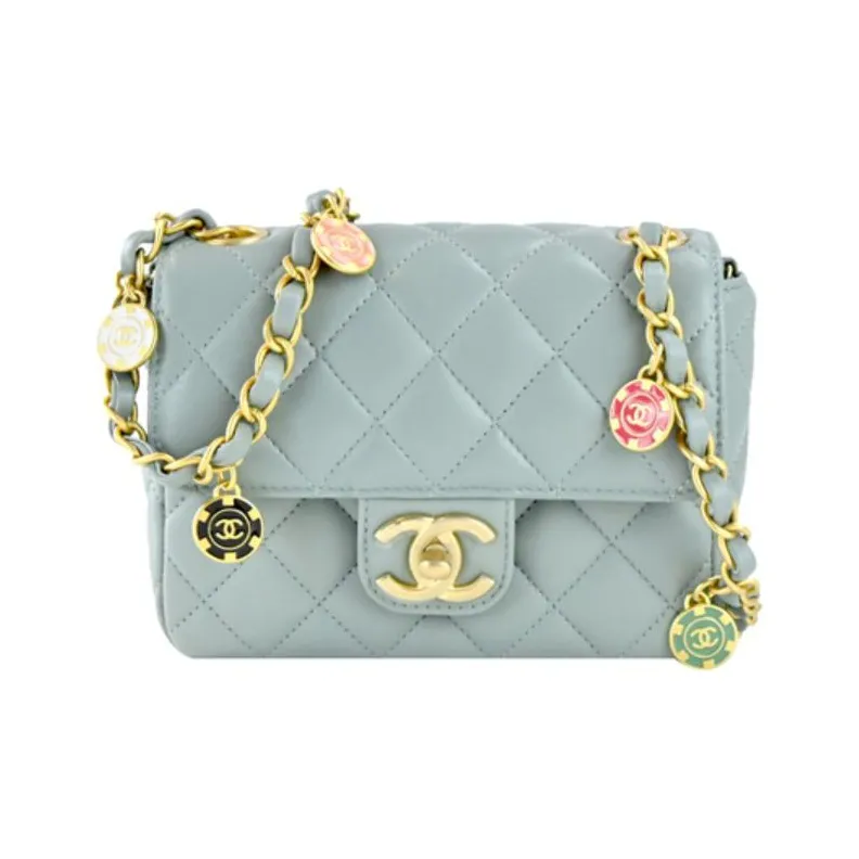 CHANEL Lambskin Flap Bag, Crossbody Bag, Shoulder Bag Women's Light Gray-0