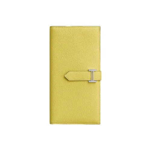 HERMES Bearn Mysore Goat Skin Card Holder Wallet Women's 0Y Limoncello Lemon Yellow