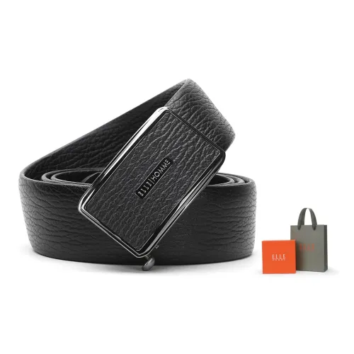 ELLE HOMME Leather Belts Men Black Gift Box Sets