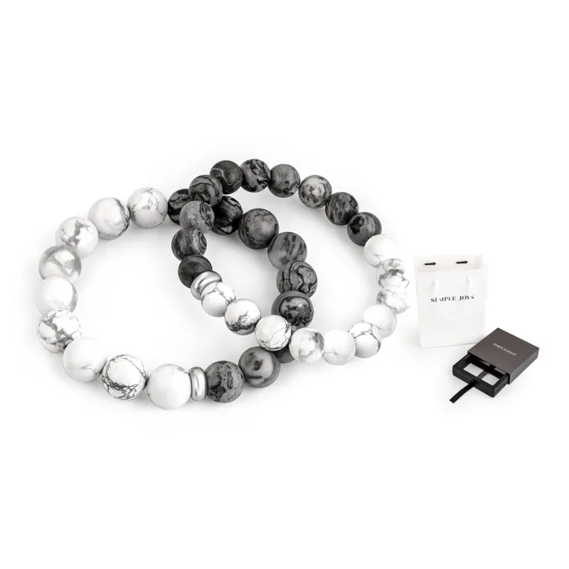 SIMPLE JOYS Bracelets Unisex Map Stone White Turquoise Stretchable Minimalist Style New Chinese Trend-9