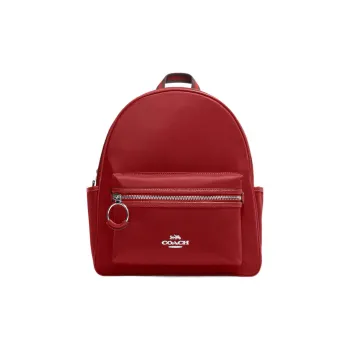 COACH Backpack Recycled Nylon With Patchwork Leather Backpack Large Size Women's Red