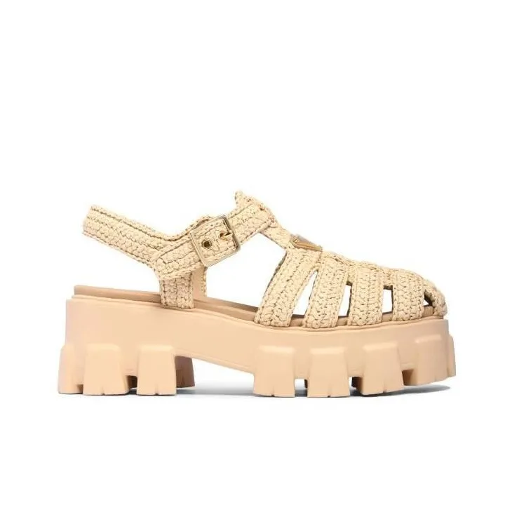 PRADA Monolith Raffia Sandals-5