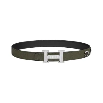 HERMES H Striee Classic H Letter Logo Smooth Buckle Calfskin Leather Belts Men's Green Width 32MM