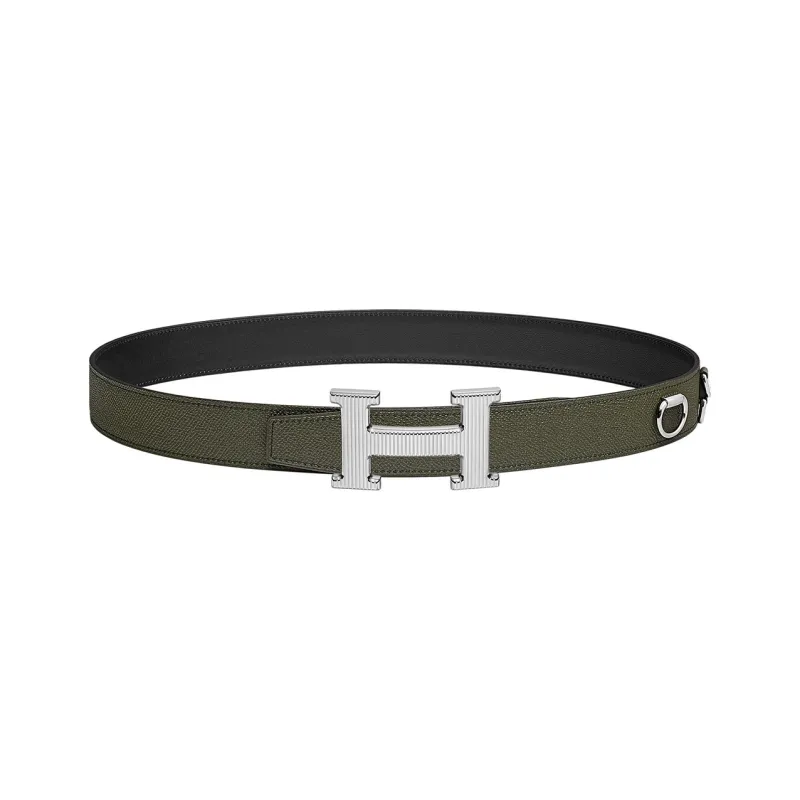 HERMES H Striee Classic H Letter Logo Smooth Buckle Calfskin Leather Belts Men's Green Width 32MM-0