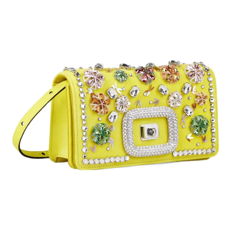 Roger Vivier Suede Leather One Shoulder Crossbody Handheld Bag Mini Women's Yellow-1
