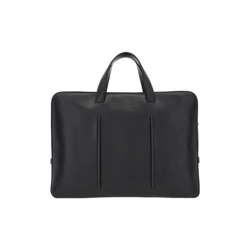 FERRAGAMO Calfskin Briefcase, Portable Crossbody Bag, Shoulder Bag Regular Men's Black-2