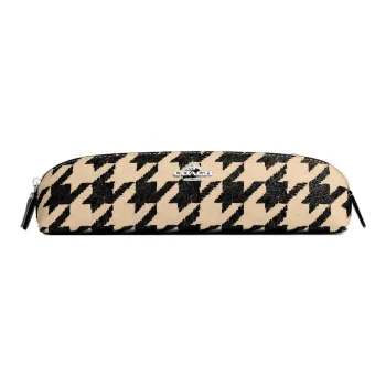 COACH Pencil Case Canvas With Leather Storage Bag Women's Yellow & Black
