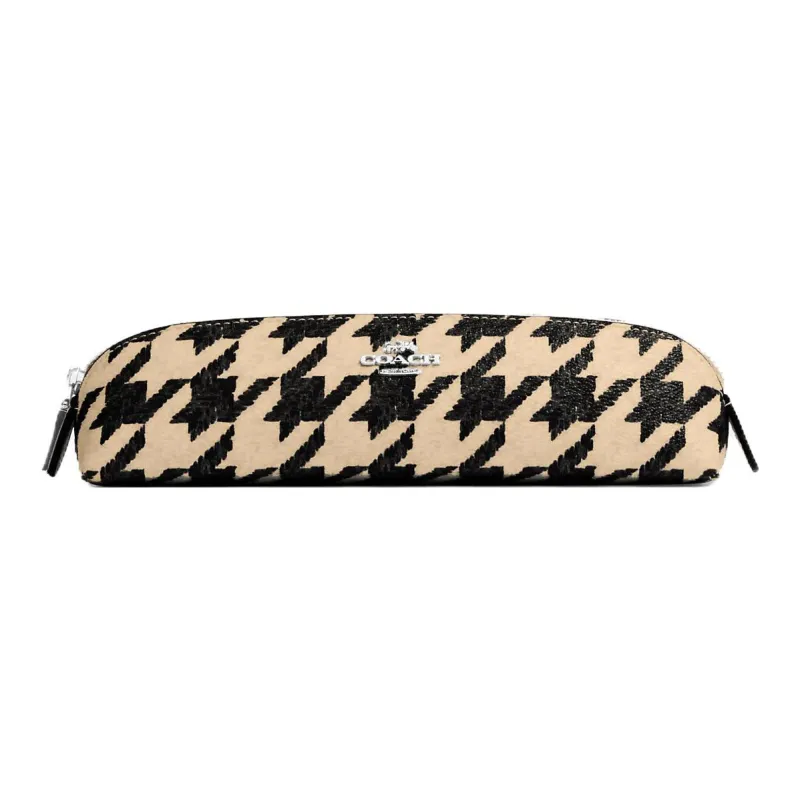COACH Pencil Case Canvas With Leather Storage Bag Women's Yellow & Black-0