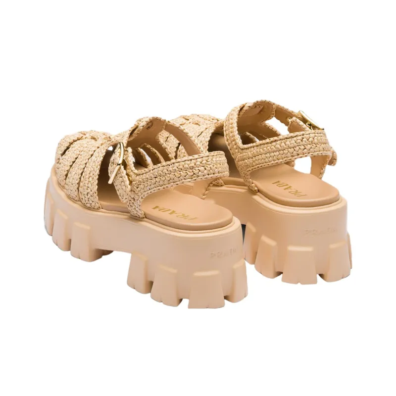 PRADA Monolith Raffia Sandals-12