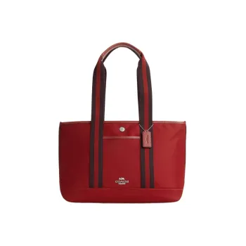 COACH Ellis Nylon Patchwork Pebbled Leather Tote Bag Shopping Bag Shoulder Bag Handbag Large Size Women's Red