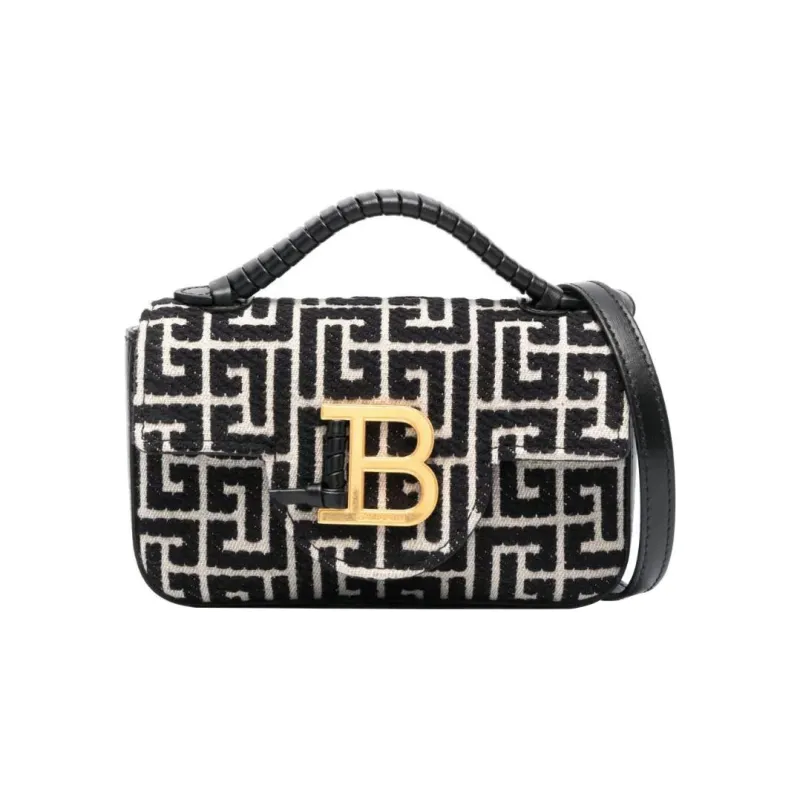 BALMAIN Calfskin With Cotton Handbag, Shoulder Bag, Crossbody Bag Regular Women's White/Black-0
