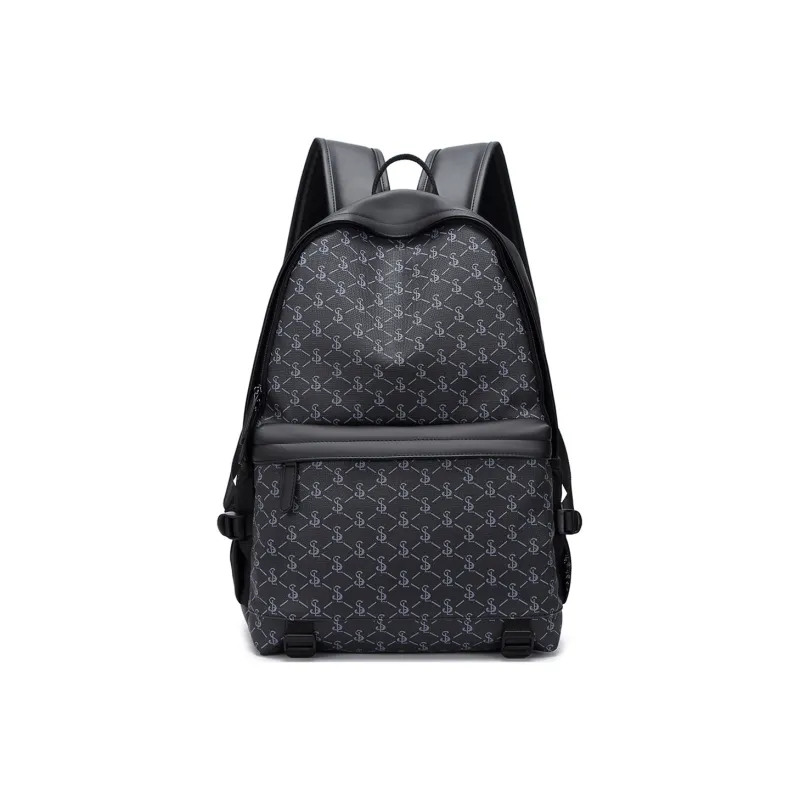 Slazenger Soft Leather Backpack Regular Men's Pattern Black-0