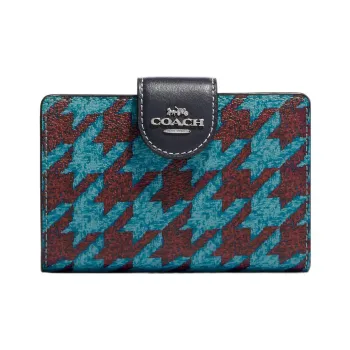 COACH Corner Zip Canvas With Leather Coin Purse Card Holder Wallet Women's Blue & Burgundy