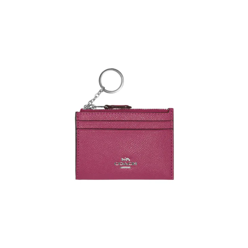 COACH Mini Id Skinny Cross-Stitch Leather Coin Purses Card Holders Women's Light Raspberry-0