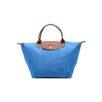 LONGCHAMP Le Pliage Cow Leather Trim Dumpling Bag Handbag Travel Bag Medium Size Women's Diamond Blue