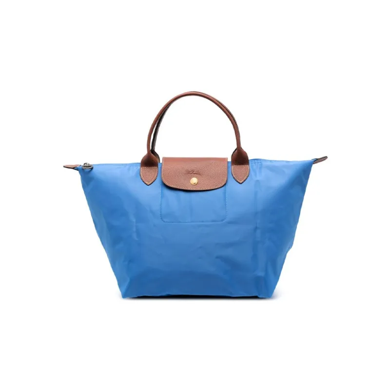 LONGCHAMP Le Pliage Cow Leather Trim Dumpling Bag Handbag Travel Bag Medium Size Women's Diamond Blue-0