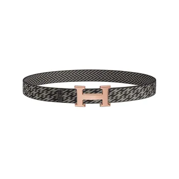 HERMES H Belt Buckle & H Strap Stripes, Smooth Buckle Sombrero II Calfskin Leather Belts Unisex Black Width 3.2CM