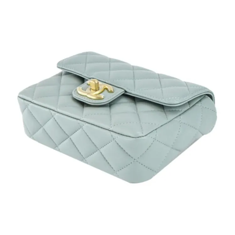 CHANEL Lambskin Flap Bag, Crossbody Bag, Shoulder Bag Women's Light Gray-3