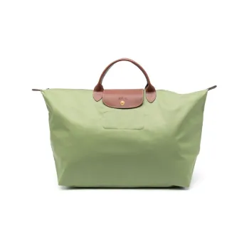 LONGCHAMP Le Pliage Large Cow Leather Trim Travel Bag Portable Luggage Bag Small Size Women's Avocado Green