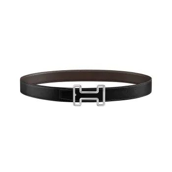HERMES Tonight Buckle Double-Sided Calfskin Leather Belts Men's Black/Umber Width: 3.2CM