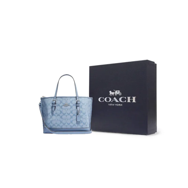 COACH Mollie Fabric With Cow Leather Handbag, Shoulder Bag, Crossbody Bag Medium Size Women's Light Blue-0