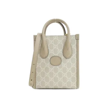 GUCCI Canvas With Leather Tote Bag Shopping Bag Handbag Shoulder Bag Crossbody Bag Mini Unisex White/Beige