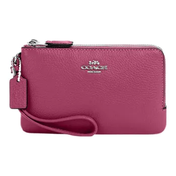 COACH Wristlet Pebbled Leather Wallet Card Holder Clutch Small Size Women's Light Raspberry