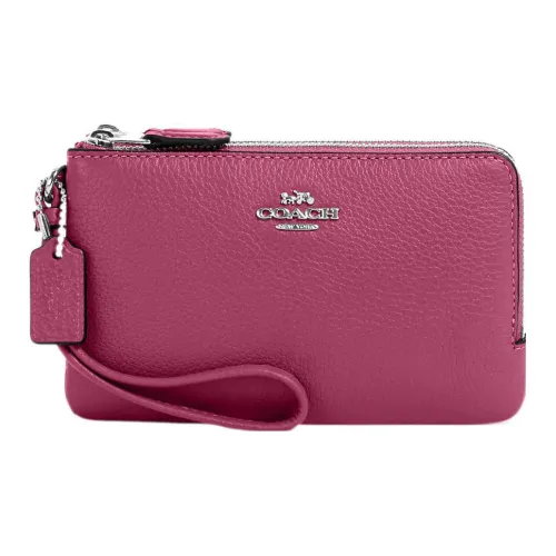 COACH jackets Pebbled Leather Wallet Card Holder Clutch Small Size Women's Light Raspberry