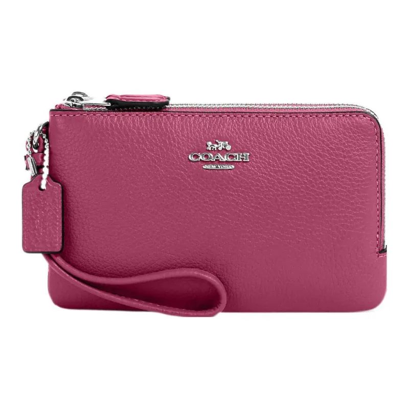COACH Wristlet Pebbled Leather Wallet Card Holder Clutch Small Size Women's Light Raspberry-0