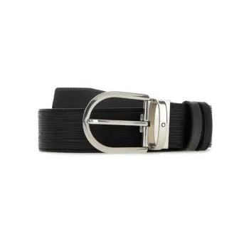 MONTBLANC Embossed Bark Pattern, Pin Buckle Leather Belts Men's Black Width 4CM