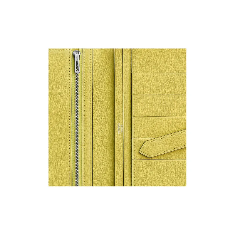 HERMES Bearn Mysore Goat Skin Card Holder Wallet Women's 0Y Limoncello Lemon Yellow-2