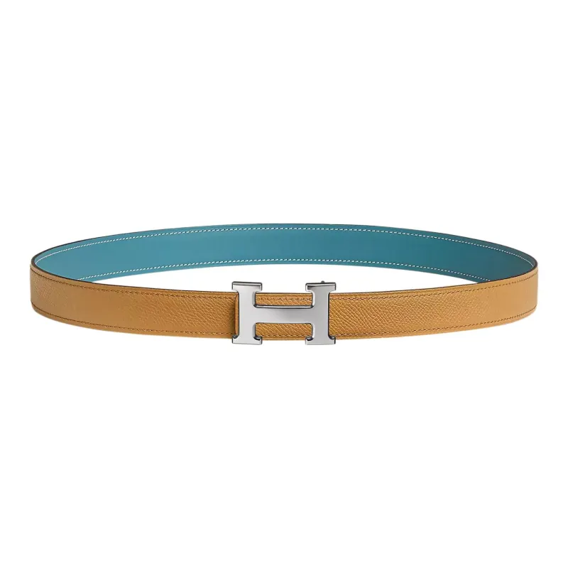 HERMES Mini Letter H Double-Sided Smooth Buckle Swift And Epsom Calfskin Leather Belts Women's Yellow Width: 2.4cm-0