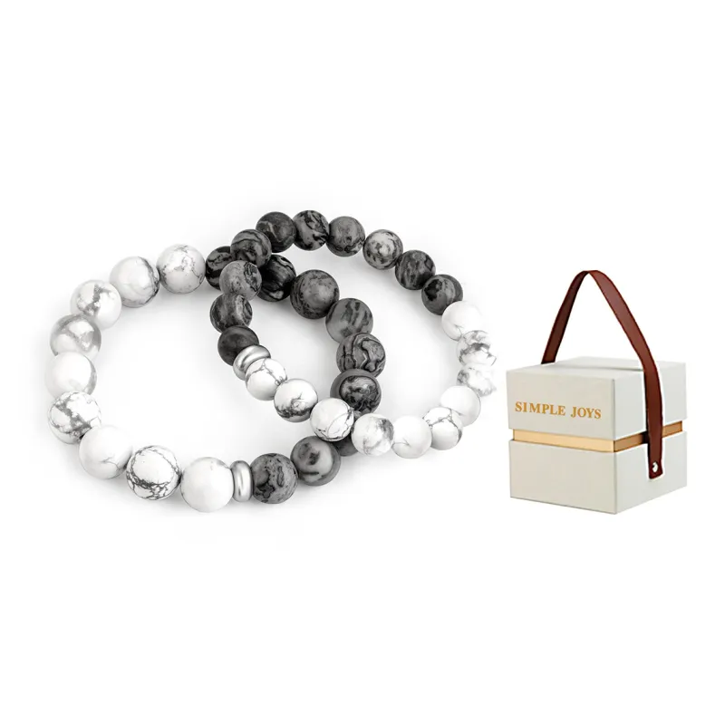 SIMPLE JOYS Bracelets Unisex Map Stone White Turquoise Stretchable Minimalist Style New Chinese Trend-19