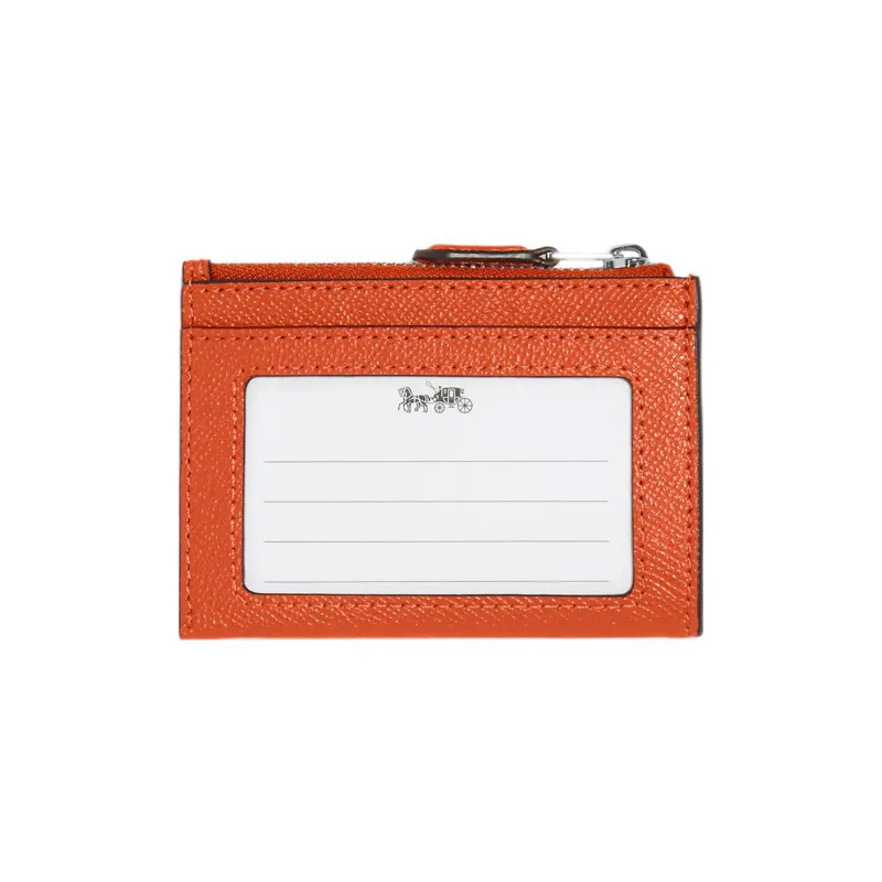 COACH Mini Id Skinny Cross-Stitch Leather Coin Purses Card Holders Women's Orange-1