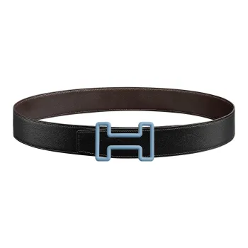 HERMES Tonight H-Shaped Letter Double-Sided Smooth Buckle Calfskin Leather Belts Men's Black Width: 3.8cm