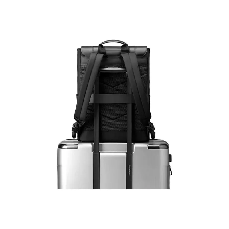 SAMSONITE Nylon And Leather Backpack Large Size Men's Black-4