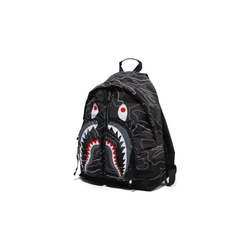 Bape Layered Line Camo Shark Day Pack Black-1