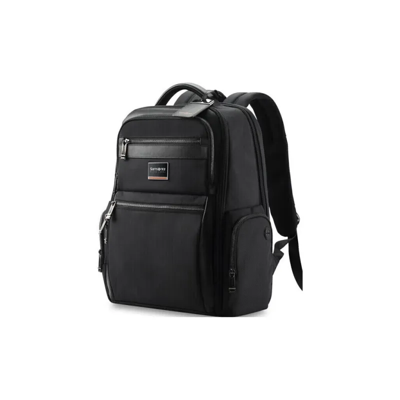 SAMSONITE Fabric Cow Leather Patchwork Backpack Men's Black-1