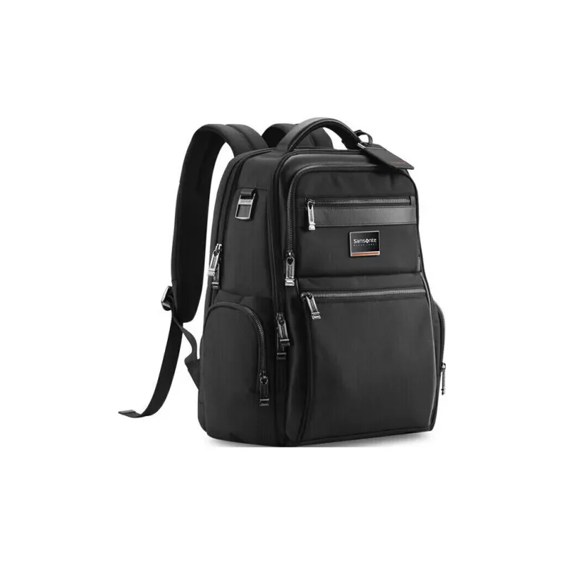 SAMSONITE Fabric Cow Leather Patchwork Backpack Men's Black-2