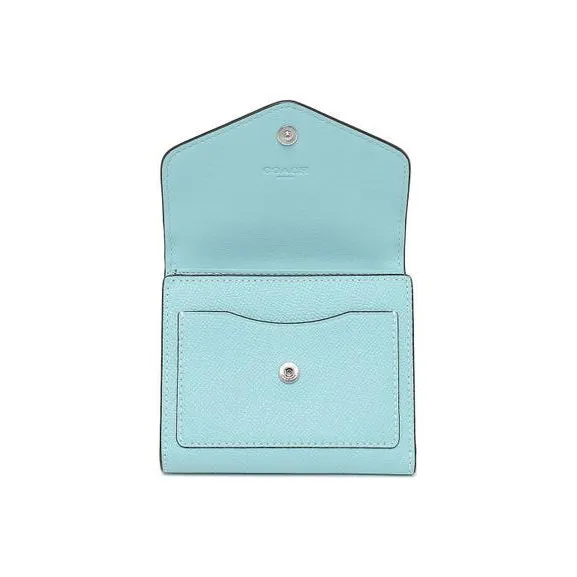 COACH Wyn Grained Calfskin Card Holder Wallet Small Size Women's Cyan-2