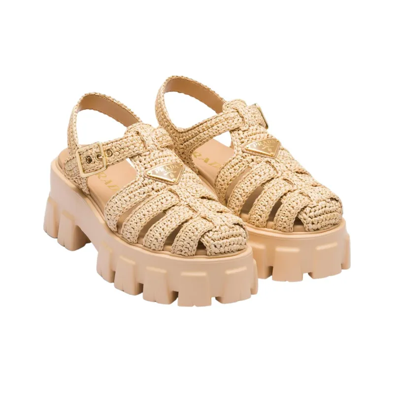 PRADA Monolith Raffia Sandals-9